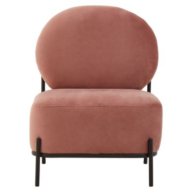 Haya Velvet Armchair In Dusky Rose With Black Metal Legs