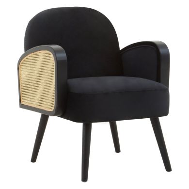 Hala Velvet Armchair In Black With Black Wooden Legs