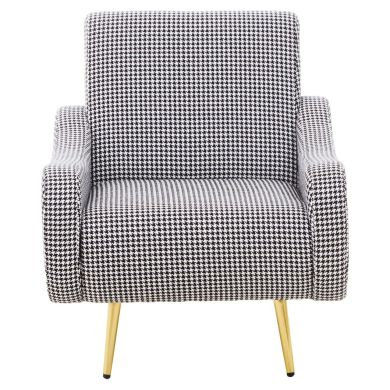 Holli Fabric Checked Armchair In White With Gold Metal Legs