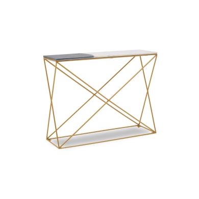 Vizzini Marble Console Table In Two Tone With Gold Metal Frame