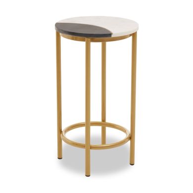 Valko Two Tone Marble Top Side Table With Gold Metal Frame