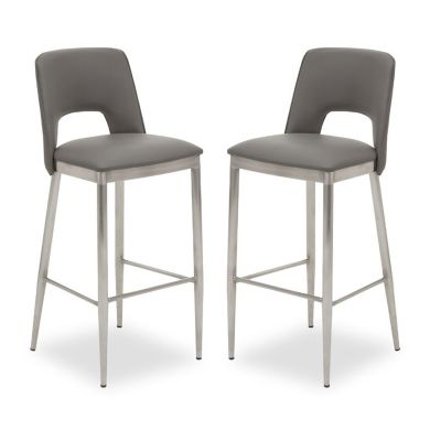 Gilden Grey Leather Effect Bar Chairs With Brass Legs In Pair