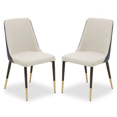 Gilden White Leatherette Effect Dining Chairs With Brass Metal Legs In Pair