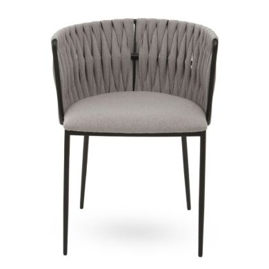 Gilden Fabric Upholstered Dining Chair In Grey With Woven Back
