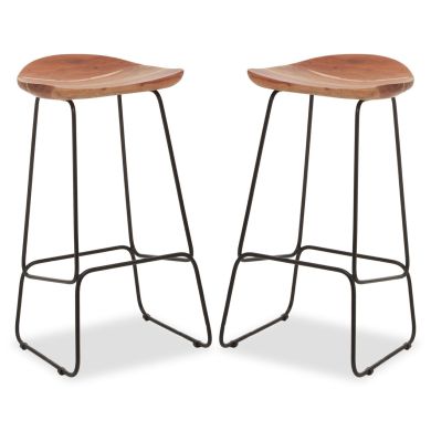 Nandri Natural Wood Bar Stools With Black Frame In Pair