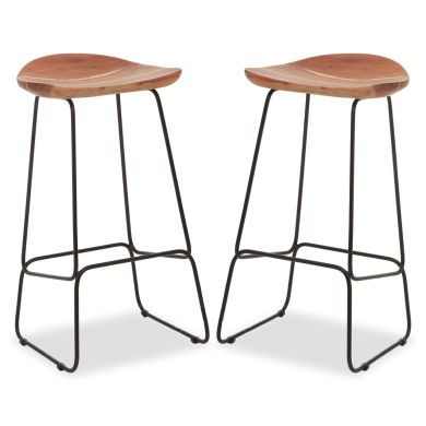 Nandri Natural Wood Bar Stools With Black Frame In Pair