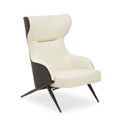 Kiev Wingback Faux Leather Armchair In Ivory With Tapered Legs