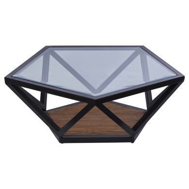 Cibo Pentagon Clear Glass Top Coffee Table With Black Metal Base