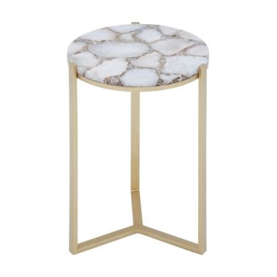 Iikka Agate Marble Side Table In Ivory With Gold Metal Frame
