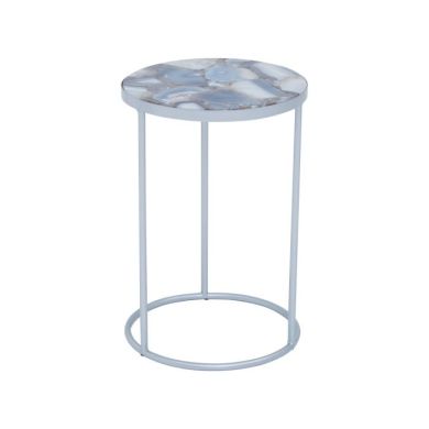 Iikka Agate Marble Side Table In Natural With Silver Metal Frame