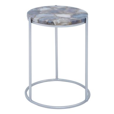 Iikka Agate Marble Side Table In Blue With Silver Metal Frame