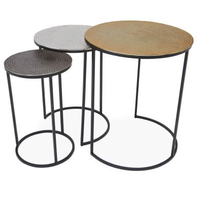 Elias Hammered Metal Nest Of 3 Metal Tables In Multi-Colour