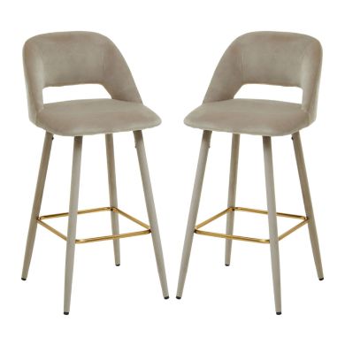 Warren Mink Velvet Bar Chairs With Gold Metal Footrest In Pair