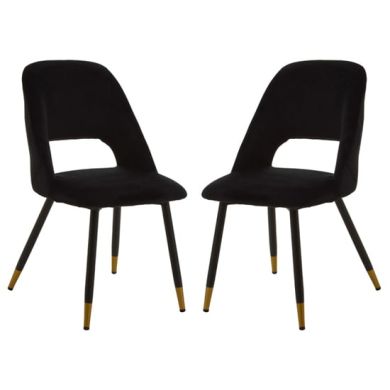 Warren Black Velvet Dining Chairs With Gold Foottips In Pair