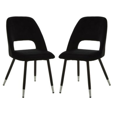 Warren Black Velvet Dining Chairs With Silver Foottips In Pair