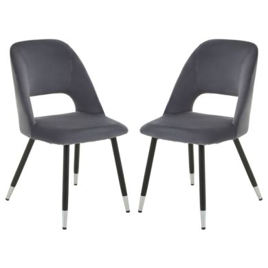 Warren Grey Velvet Dining Chairs With Silver Foottips In Pair