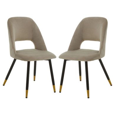 Warren Mink Velvet Dining Chairs With Gold Foottips In Pair