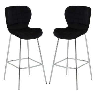 Warton Black Velvet Bar Chairs With Silver Metal Legs In Pair