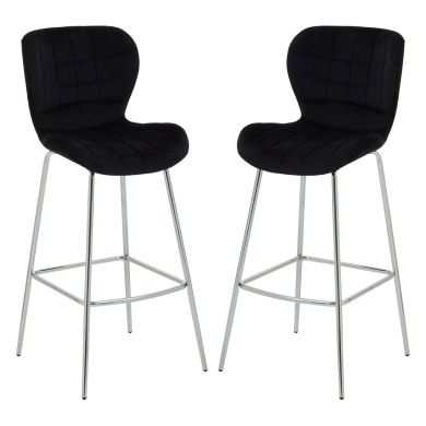 Warton Black Velvet Bar Chairs With Silver Metal Legs In Pair