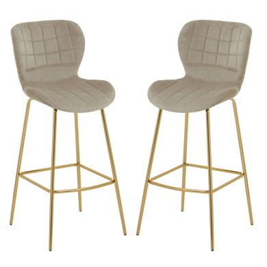 Warton Mink Velvet Bar Chairs With Gold Metal Legs In Pair