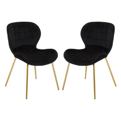 Warton Black Velvet Dining Chairs With Gold Legs In Pair
