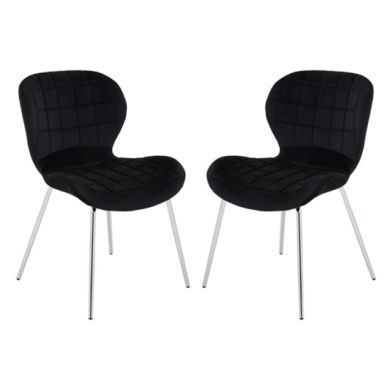 Warton Black Velvet Dining Chairs With Silver Legs In Pair