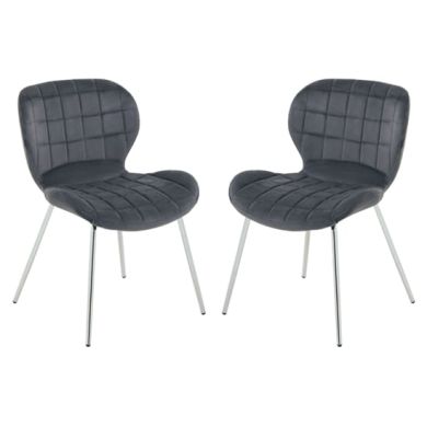 Warton Grey Velvet Dining Chairs With Silver Legs In Pair