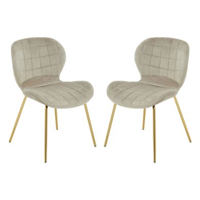 Warton Mink Velvet Dining Chairs With Gold Legs In Pair
