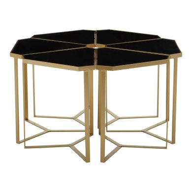 Jodie 6 Piece Black Top Coffee Table Set With Gold Metal Frame