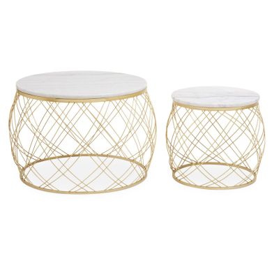 Jodie White Marble Set Of 2 Side Tables With Gold Metal Frame