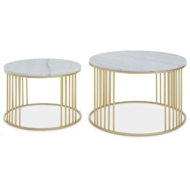 Jodie White Marble Set Of 2 Coffee Tables With Gold Metal Frame