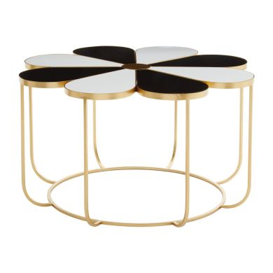 Jodie Black And White Top Petal Shape Coffee Table With Metal Frame