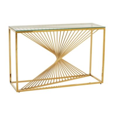 Ashburton Rectangular Clear Glass Console Table With Gold Metal Base