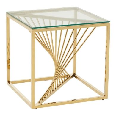 Ashburton Square Clear Glass Side Table With Gold Metal Base