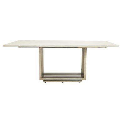 Moda Marble Dining Table In White With Silver Stainless Steel Base