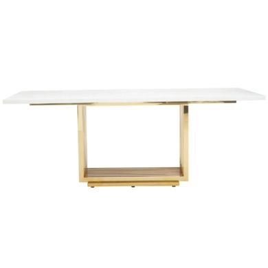 Moda Marble Dining Table In Ivory White With Gold Stainless Steel Base