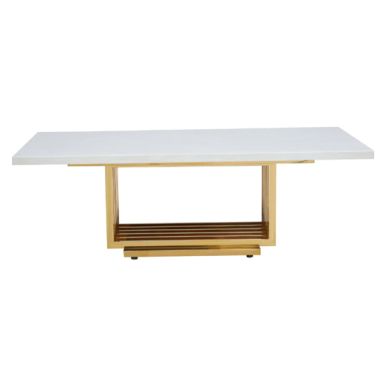 Moda Marble Coffee Table In Ivory White With Gold Stainless Steel Base