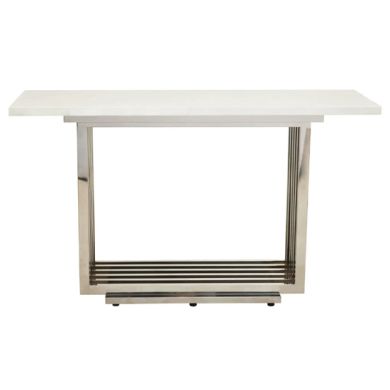 Moda Marble Console Table In White With Silver Stainless Steel Base