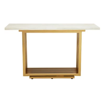 Moda Marble Console Table In Ivory White With Stainless Steel Base