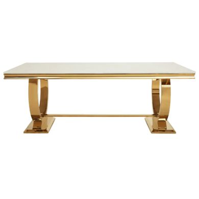 Moda Marble Dining Table In With Brushed Gold Stainless Steel Base