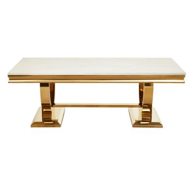 Moda Marble Coffee Table In Ivory White With Brushed Gold Stainless Steel Base