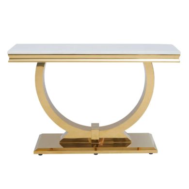 Moda Marble Console Table In Ivory White With Gold Stainless Steel Base