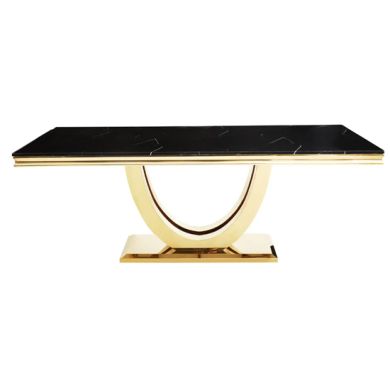 Moda Black Marble Rectangular Dining Table With Gold Stainless Steel Base