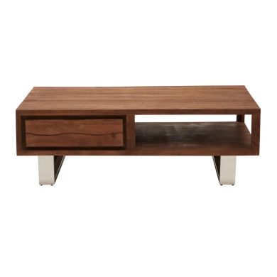 Simla Acacia Wooden Coffee Table In Brown With Metal Legs