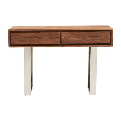 Simla Acacia Wooden Console Table With 2Drawers In Brown And Metal Legs
