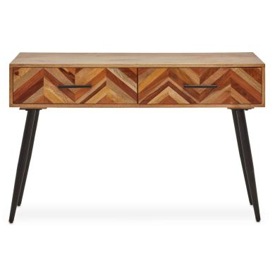 Boho Mango Wood Console Table In Natural With 2 Drawers