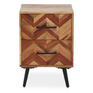 Boho Mango Wood Bedside Cabinet In Natural With 2 Drawers