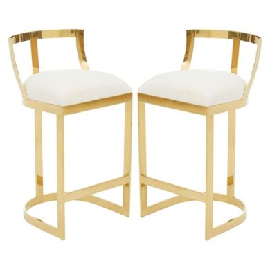 Amberley Ivory Velvet Bar Chairs With Gold Metal Base In Pair