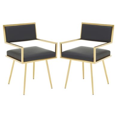 Amberley Black Leather Effect Dining Chairs With Gold Frame In Pair