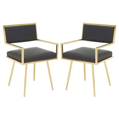 Amberley Black Leather Effect Dining Chairs With Gold Frame In Pair